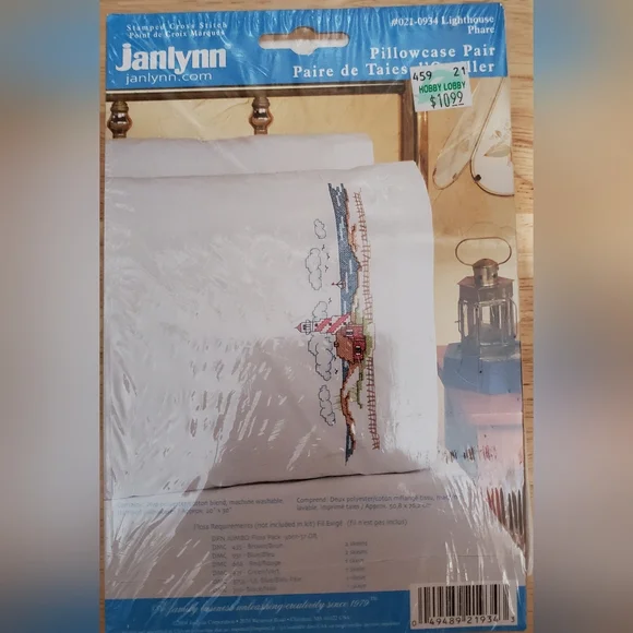 Cross Stitch Lighthouse Pillowcase Pair - Picture 1 of 4